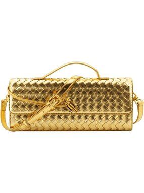 Woven Clutch Purses for Women Gold Leather Evening Bag  Shoulder Handbag